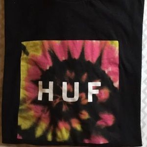Men’s L HUF Tie Dye Box Logo T-Shirt Black New